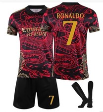 Kids Ronaldo Dragon Print T-shirt Shorts With Socks Football Fans New