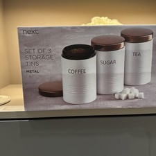 NEXT Home Juniper Copper White Tea Coffee Sugar Canisters set 3 Bundle