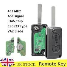 CE0523 VA2 Remote Car Key Fob 433MHz For Citroen C2 C4 C6 C8 Berlingo Picasso 3B