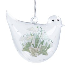 Gisela Graham Glass Christmas Tree Decoration Bird Snowdrop Hanging Ornament