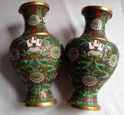 Pair cloisonne vases mao - cloisonne,