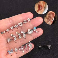 16G Crystal Tragus Helix Cartilage Stud Screw In Earring Flat Back Labret Monroe