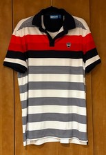 Bunker Mentality Golf Polo Shirt Red Orange Blue Striped UK Size XL VGC