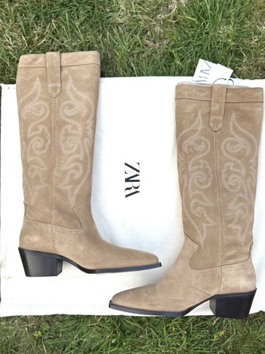 Zara beige suede embroidered - zara,