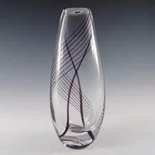 SIGNED Kosta Boda Glass Purple Threads Vase by Vicke Lindstrand