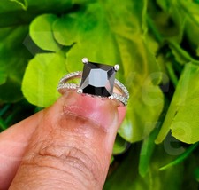 Black Diamond 2.50Ct Princess Cut Engagement Ring 14K White Gold Finish Size J-T