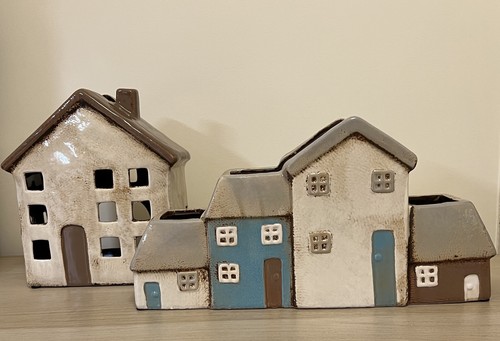 Glazed pottery cottage set - glazed,