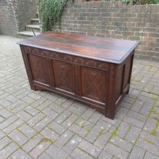 Huge Classic Antique Vintage Old English Oak Mid 19th Century Oak Trunk Coffer