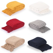 100% Cotton Woven Handloom Tassel Armchair Sofa Bed Warm Batten Throw Blanket