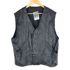 Mens Black Leather Vintage Waistcoat Gilet Vest Size Large (M4731)