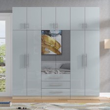 Top box 6 Door HIGH GLOSS GREY fitment mirrored wardrobe, 3 top box, 3 drawers