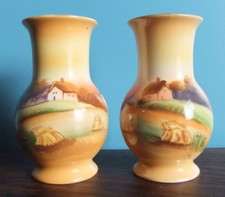 Pair Of Antique Vintage Noritake Vases Countryside Scenes
