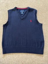 Boys Knitted Ralph Lauren Thin Knit Tank Top- Age 4 - Navy With Red Horse Logo