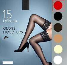 1/3/6 Pairs Womens Ladies 15 Denier Lace Top Glossy Hold Ups Fits Shoe Size 4-7