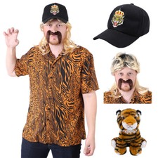 TIGER KING COSTUME ADULTS MENS JOE SHIRT MULLET MOUSTACHE WIG EXOTIC CAP HAT