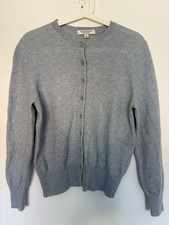 Marks and Spencer M&S 100% Cashmere Round Neck Cardigan Jumper Blue Grey UK 12