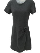 ISSA LONDON Ladies UK 10 Dark Grey Wool Dress Floral Ruched Detail Pre-Loved