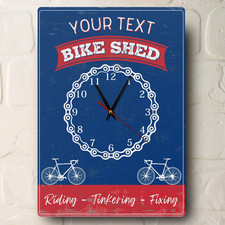 Bike Shed Workshop Cycle Biker Clock Gift Aluminium Metal Wall Clock