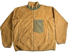 Patagonia Fleece Jacket Men's XL Tan Green Pocket Full Zip Vintage Retro X 23055