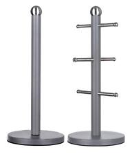 Stainless Steel 6 Cup Mug Tree Stand Kitchen Paper Towel Roll Holder Set