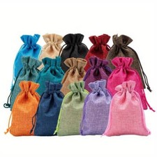 12 Piece Wedding Party Hessian Drawstring Gift Bags Fabric Linen Christmas Pouch