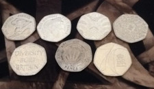 7 collectable 50p coins,queens