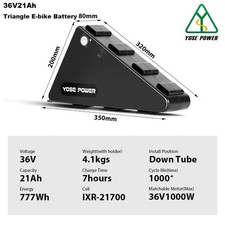 36V21Ah(777Wh) Lithium-ion E-bike Down Tube Battery Electric Bicycle DIY