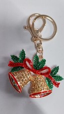 Crystal Diamante Gold Bells Bagcharm Ladies Handbag Keyring Christmas Gift 