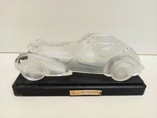 Glass Vintage Car Paperweight Ornament 18cm on Dark Wooden Plinth