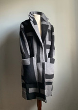 JAEGER BLANKET WOOL COAT 10 12 aztec blogger colour block grey oversize relax