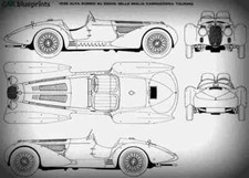 alfa romeo 8c 2900b mille miglia carrozeria touring Blueprint Drawing A4 Photo