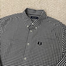 FRED PERRY Long Sleeve Gingham Check Shirt White Black Size XL Extra Large Mod