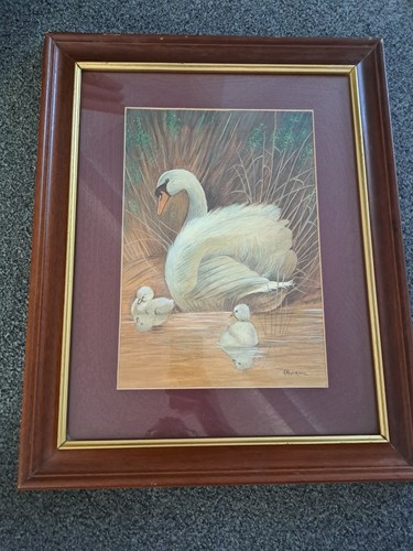 Original swan and goslings - original,