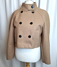 Zara Cropped Coat Jacket Double Breasted Beige Long Sleeved Medium C5150