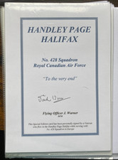 WW2 RAF F/O J Warner DFM 428 Sqn signed Handley Page Halifax bomber bookplate