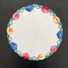 Vintage - Cream - Hand Applique - Linen Table Centre/Table Mat - 43cm diameter