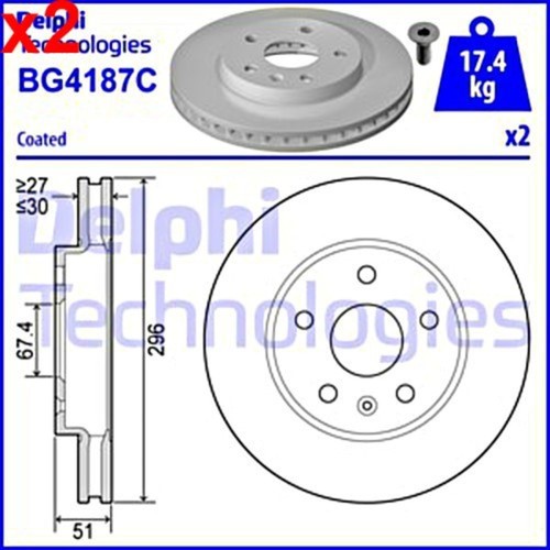 Brake disc delphi fits opel - 2x,