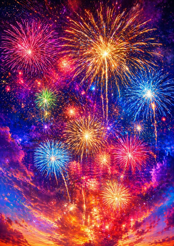 Fireworks wall print - print, a4