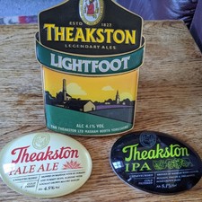 THEAKSTON Lightfoot ale  METAL PUMP BADGE &  pale oval  & IPA  fish eye lenses