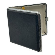 Vintage Cigarette Case Chrome & Faux Leather Bifold Holder Retro 1950s Style