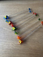 8 Vintage Glass Cocktail Swizzle Sticks Fancy Hats & Matching Handbags VGC Retro