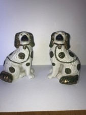 Rare Pair of  large victorian staffordshire copper lustre flat back dogs