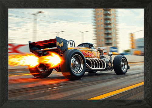 Dragster launching fire from - fire,