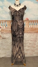 Maxi Dress 8 10 Black Nude Sequin Evening Ballgown Prom Gatsby Designer 1920s
