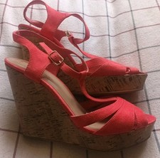 Wedge Sandals for Women Size 5 Coral/Pink Suedette Buckle