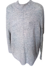 WALLIS GREY SPECKLED TURTLE NECK, CURVED DIP HEM JUMPER SIZE S BUST 40"
