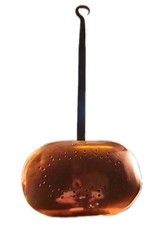 Antique chestnut roasting pan, copper and brass with iron 15" handle, 5"×8" Pan 