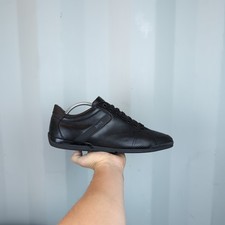 UK 10 - Hugo Boss Saturn Low Black leather Mens Shoes Trainers 50401835 EU 44