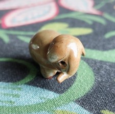 Cutest vintage miniature pottery elephant brown green clay tiny dolls house