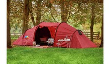 Pro Action Tunnel Camping Tent 6 Person 3 Room Polyester Fire Retardant Red USED